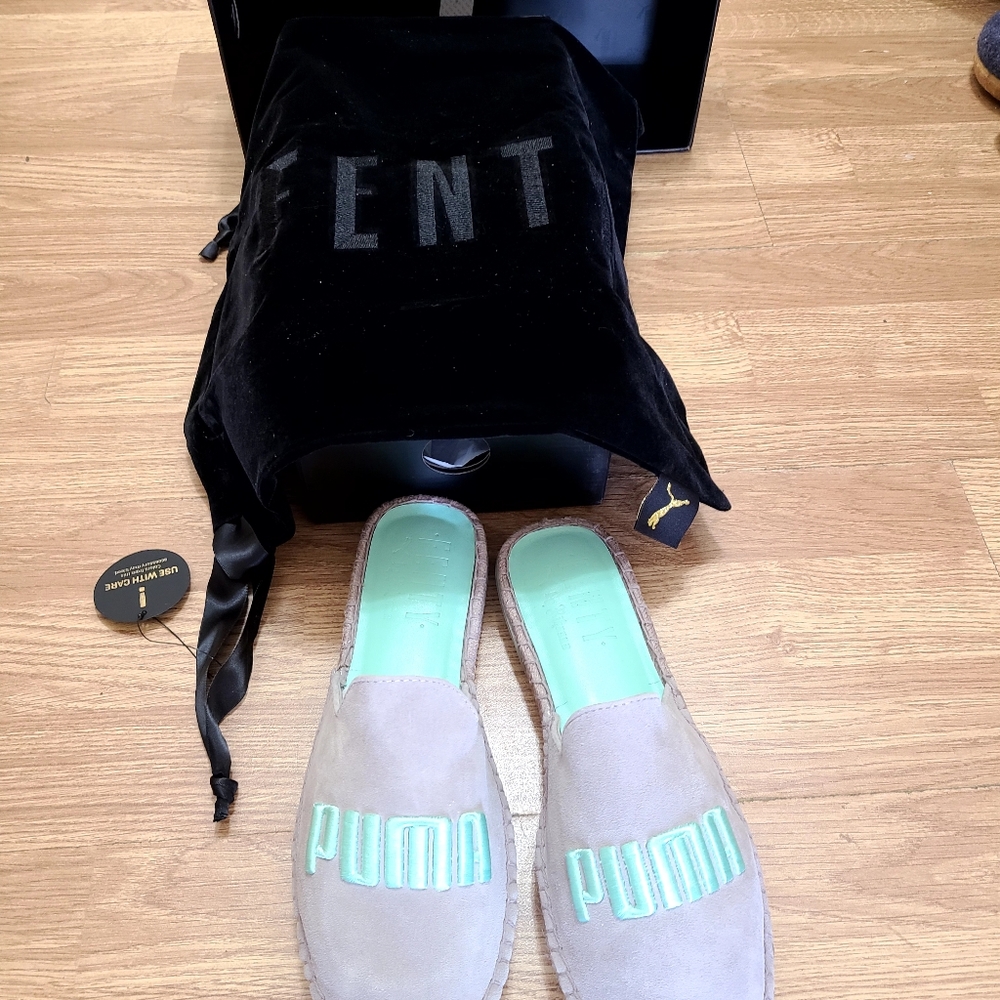 NIB Puma Fenty By Rihanna Espandrille Drizzle Bay Women's 9.5 Gray/ Aqua Marine